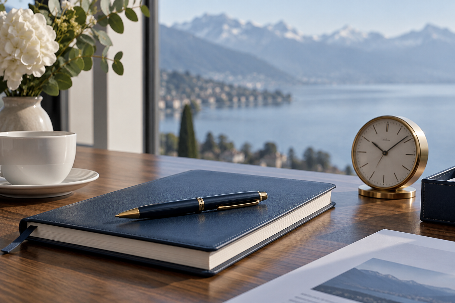 Carnet de planification et horloge de bureau
